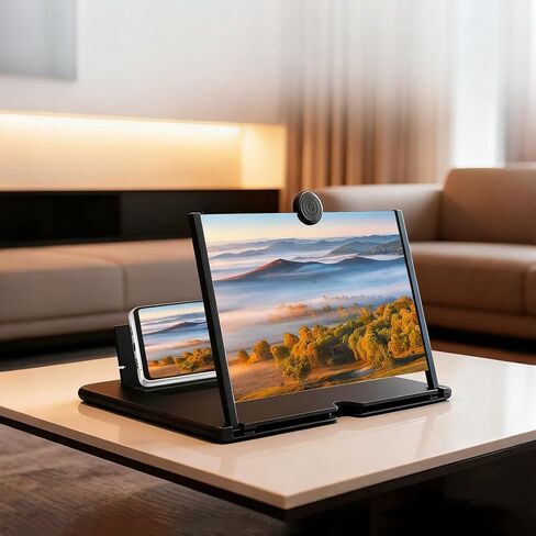 14 inch Mobile Phone Magnifier Screen, 3D HD Magnifying Projector Screen Enlarger for Movies Videos and Gaming, Foldable Phone Stand with Screen Amplifier, Compatible with All Smartphones, Black in Saudi Arabia