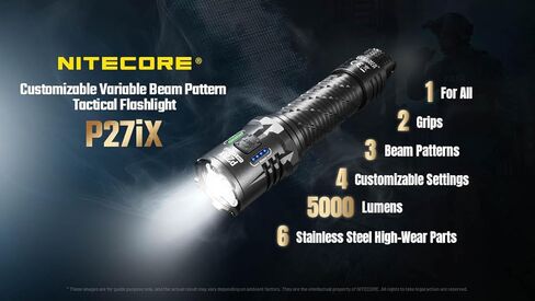 Nitecore P27iX 5000 Lumen Tactical Flashlight, USB-C Rechargeable, Dual Switch Custom Controls, Spot Flood Mixed Beam, High Output EDC Duty Flashlight in Saudi Arabia
