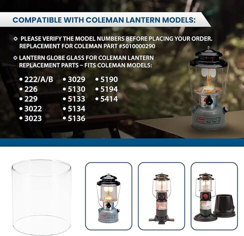 استبدال Lantern Globe (مثل 5010000290): استبدال CLG7000 | 3.25 بوصة × 3.25 بوصة زجاج بوروسيليكات شفاف | يناسب موديلات Colmen Lantern 222/A/B؛ 226؛ 229؛ 3022؛ in Kuwait