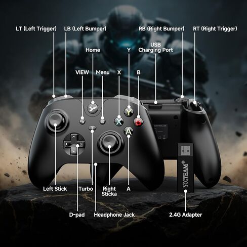 وحدة تحكم لاسلكية YCCTEAM لجهاز Xbox One، وحدة تحكم Xbox One USB Gamepad متوافقة مع Xbox One/S/X/PC Windows 10/11 مع مقبس صوت سماعة الرأس 3.5 ملم (أسود) in Kuwait