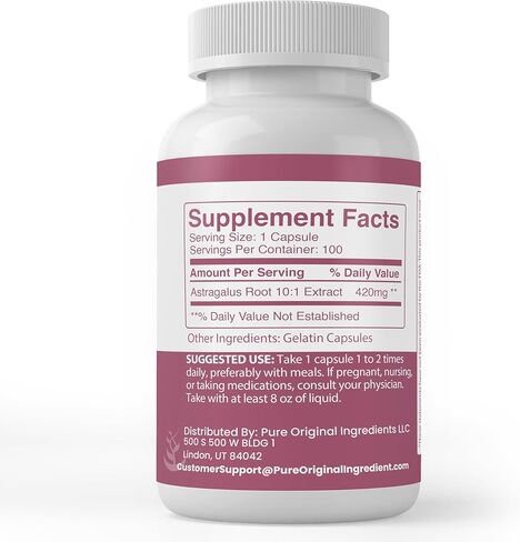 Pure Original Ingredients Astragalus Extract, (100 Capsules) Always Pure, No Additives Or Fillers, Lab Verified in Saudi Arabia