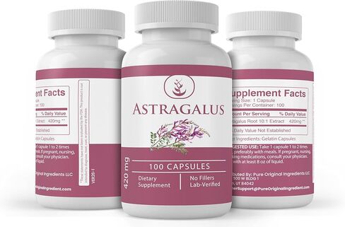 Pure Original Ingredients Astragalus Extract, (100 Capsules) Always Pure, No Additives Or Fillers, Lab Verified in Saudi Arabia