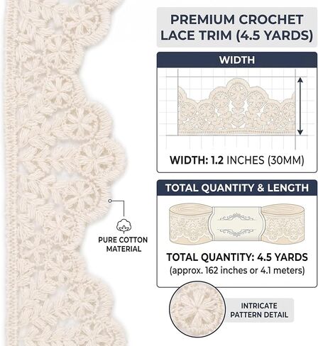 Beige Lace Ribbon Cotton Lace Trim, Embroidery Flower Lace Trim Scallop Edge Lace Ribbon for Crafts Clothing Decoration, 4.5 Yards in Saudi Arabia