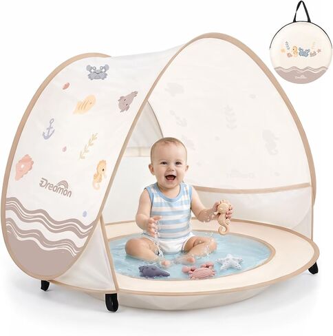 Baby Beach Tent with Pool – Dreamon Pop Up Shelter UV Protection for Infant, Foldable Kids Play Tent with Beach Toys Set and Carry Bag, Summer Outdoor Use Portable Baby Beach Essentials in Saudi Arabia