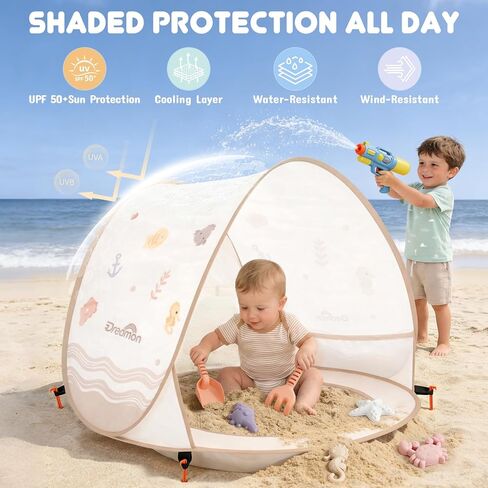 Baby Beach Tent with Pool – Dreamon Pop Up Shelter UV Protection for Infant, Foldable Kids Play Tent with Beach Toys Set and Carry Bag, Summer Outdoor Use Portable Baby Beach Essentials in Saudi Arabia