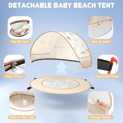 Baby Beach Tent with Pool – Dreamon Pop Up Shelter UV Protection for Infant, Foldable Kids Play Tent with Beach Toys Set and Carry Bag, Summer Outdoor Use Portable Baby Beach Essentials in Saudi Arabia