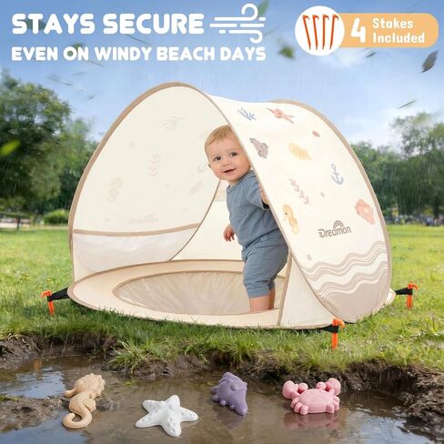 Baby Beach Tent with Pool – Dreamon Pop Up Shelter UV Protection for Infant, Foldable Kids Play Tent with Beach Toys Set and Carry Bag, Summer Outdoor Use Portable Baby Beach Essentials in Saudi Arabia