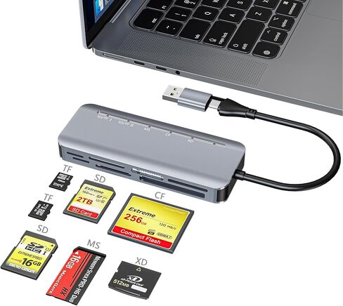 7 in 1 Memory Stick Pro Duo Card Reader, USB-C Multi Cards Reader for SD/TF/CF/MS/XD Cards, SD Card Reader for iPhone, Tablet, Laptop, Windows, Linux, Android, Camera, Game Track Camera in Saudi Arabia