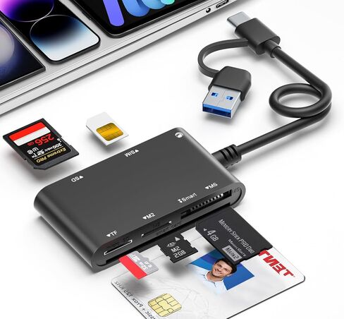 USB C/USB SIM Card Adapter for iPhone - 7 in 2 CAC Reader Military Smart Card Reader & SD/TF/M2/ID/IC/SIM/PIV/Ms Pro Duo Card Reader for iPhone 17/16/15/iPad/PC/Laptop/Windows/Linux Plug and Play in Saudi Arabia