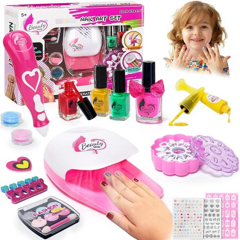 Geek Cheers Kids Nail Polish Set for Girls, Nail Art Kit with Nail Dryer/ Glitter Pen/ 2 in 1 Nail Pen/ Eyeshadow/ False Nails - for 5-12 Year Old Toddler Girl Toys Birthday Christmas Gift in Saudi Arabia