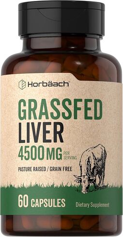 Grass Fed Beef Liver Supplement | 4500mg | 90 Capsules | Desiccated, Pasture Raised, Grain Free, Non-GMO | by Horbaach in Kuwait