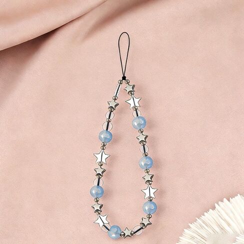Star Phone Charm Wrist Strap Beaded Phone Lanyard Wrist Cellphone Chain Wristlet Camera Wrist Strap Lanyards Cute Cellphone Charms Wristlet Blue Beads Cellphone Keychain Bag Charms for Handbags in Saudi Arabia