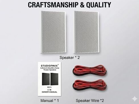 STUDIOFINIX Ultra Slim 5.25 Inch 240W Wall Mount Speakers, 8 Ohm Passive Home Theater Indoor Speakers for Bedroom, Kitchen, Living Room,White(Pair) in Saudi Arabia
