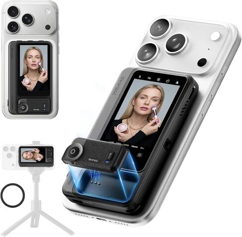 شاشة مراقبة سيلفي لاسلكية 7RYMS Qshot V2 PRO لأجهزة Android/iPhone17/16، شاشة كاميرا خلفية مغناطيسية بدقة 4K/60 إطارًا في الثانية، بطارية 5H، نطاق 164FT، مكبر صوت مدمج، شاشة Vlog لـ YouTube TikTok (أسود) in Kuwait