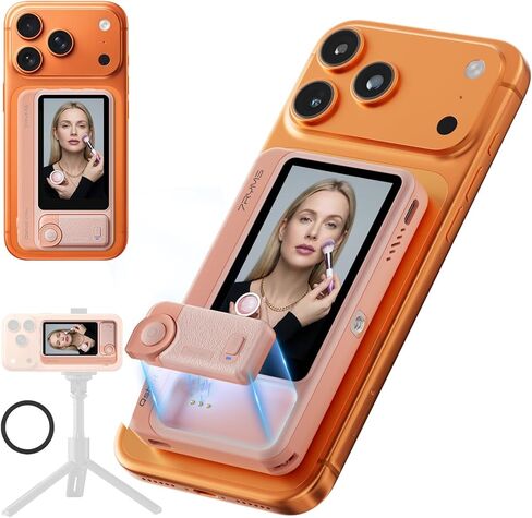 شاشة مراقبة سيلفي لاسلكية 7RYMS Qshot V2 PRO لأجهزة Android/iPhone17/16، شاشة كاميرا خلفية مغناطيسية بدقة 4K/60 إطارًا في الثانية، بطارية 5H، نطاق 164FT، مكبر صوت مدمج، شاشة Vlog لـ YouTube TikTok (أسود) in Kuwait