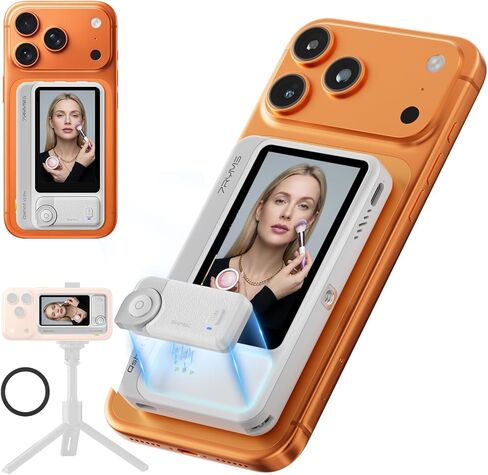 شاشة مراقبة سيلفي لاسلكية 7RYMS Qshot V2 PRO لأجهزة Android/iPhone17/16، شاشة كاميرا خلفية مغناطيسية بدقة 4K/60 إطارًا في الثانية، بطارية 5H، نطاق 164FT، مكبر صوت مدمج، شاشة Vlog لـ YouTube TikTok (أسود) in Kuwait