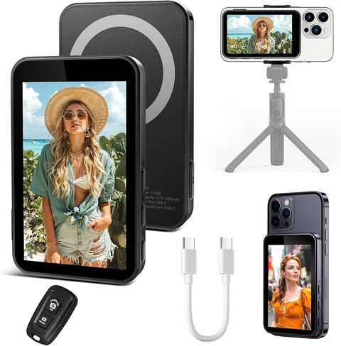 Phone Vlog Selfie Monitor Screen Wireless Magnetic Back Camera Monitor 4K 30fps Bluetooth Remote No Delay Rear Camera for Selfie Vlog Live Stream, in Saudi Arabia