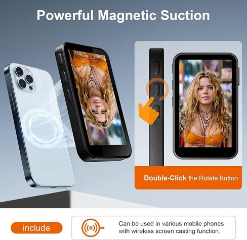 Phone Vlog Selfie Monitor Screen Wireless Magnetic Back Camera Monitor 4K 30fps Bluetooth Remote No Delay Rear Camera for Selfie Vlog Live Stream, in Saudi Arabia