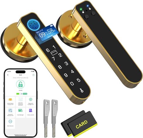 قفل باب ببصمة الإصبع مع شاشة، قفل مقبض باب ذكي RFID مع لوحة مفاتيح للتحكم بالبلوتوث، أقفال ذكية إلكترونية رقمية بيومترية لغرفة النوم والمنزل والمكتب in Kuwait