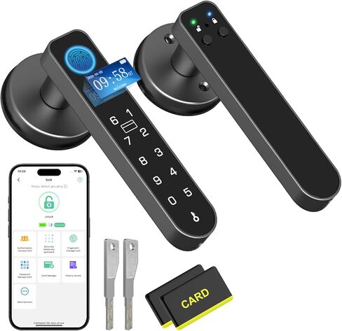 قفل باب ببصمة الإصبع مع شاشة، قفل مقبض باب ذكي RFID مع لوحة مفاتيح للتحكم بالبلوتوث، أقفال ذكية إلكترونية رقمية بيومترية لغرفة النوم والمنزل والمكتب in Kuwait