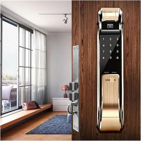Compatible for Samsung Fingerprint Digital Door Locks Push Pull Keyless Fingerprint SHS-DP618 English Version Big Mortise AML340(718 Sliver Pull) in Saudi Arabia