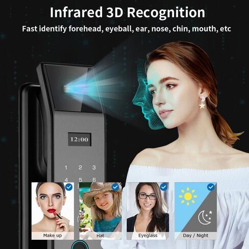 3D Face Recognition Smart Door Lock with Video Intercom, Tuya App Remote Access, Biometric Fingerprint & Palm Print Unlock, Heavy Duty Aluminum Mortise Lock for Home & Office (Gray) in Saudi Arabia