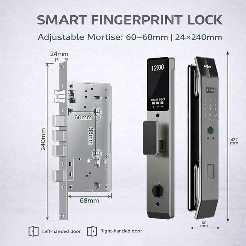 3D Face Recognition Smart Door Lock with Video Intercom, Tuya App Remote Access, Biometric Fingerprint & Palm Print Unlock, Heavy Duty Aluminum Mortise Lock for Home & Office (Gray) in Saudi Arabia