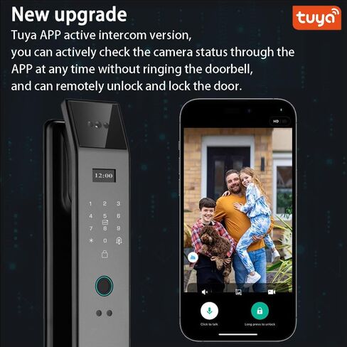 3D Face Recognition Smart Door Lock with Video Intercom, Tuya App Remote Access, Biometric Fingerprint & Palm Print Unlock, Heavy Duty Aluminum Mortise Lock for Home & Office (Gray) in Saudi Arabia