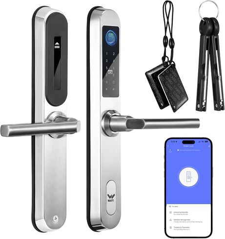 Slim Smart Lock for Sliding Glass Door, Waterproof Keyless Smart Mortise Lock with Camera, WiFi Keypad Aluminum Fingerprint Door Lock with Handle - 5 Unlocking Methods for 40-120mm Door in Saudi Arabia