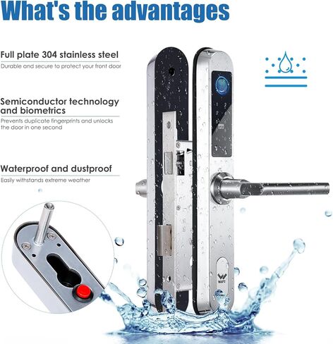 Slim Smart Lock for Sliding Glass Door, Waterproof Keyless Smart Mortise Lock with Camera, WiFi Keypad Aluminum Fingerprint Door Lock with Handle - 5 Unlocking Methods for 40-120mm Door in Saudi Arabia