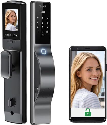3D Face Recognition Smart Lock with Camera & Screen, Biometric Fingerprint Door Lock, Keyless Entry with IC Card, App Control & Mechanical Keys, Weatherproof Aluminum Alloy in Saudi Arabia