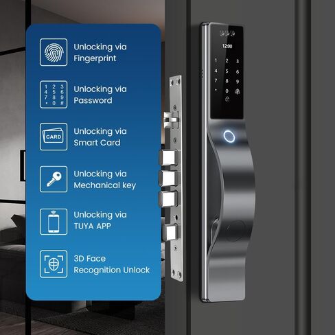 3D Face Recognition Smart Lock with Camera & Screen, Biometric Fingerprint Door Lock, Keyless Entry with IC Card, App Control & Mechanical Keys, Weatherproof Aluminum Alloy in Saudi Arabia