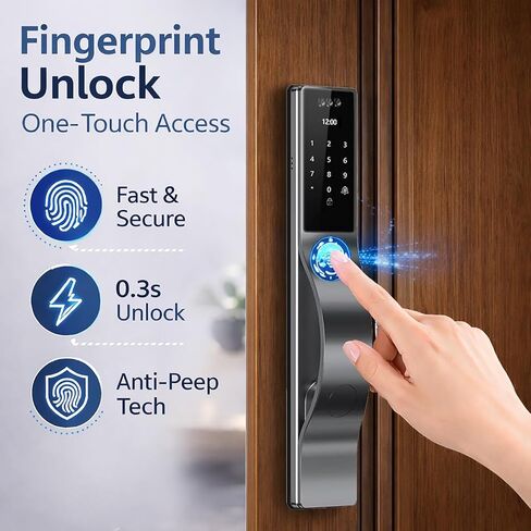 3D Face Recognition Smart Lock with Camera & Screen, Biometric Fingerprint Door Lock, Keyless Entry with IC Card, App Control & Mechanical Keys, Weatherproof Aluminum Alloy in Saudi Arabia