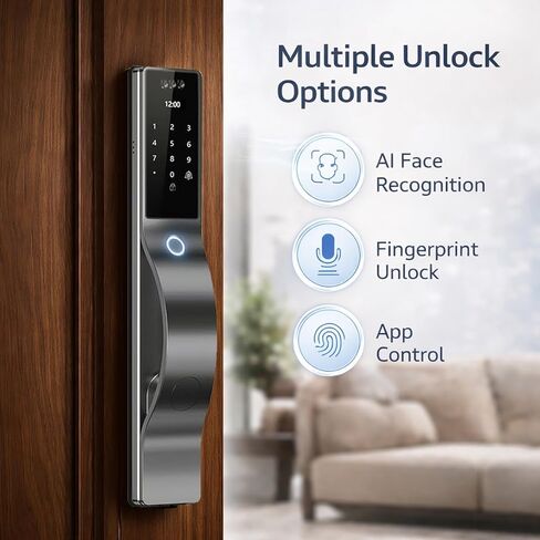 3D Face Recognition Smart Lock with Camera & Screen, Biometric Fingerprint Door Lock, Keyless Entry with IC Card, App Control & Mechanical Keys, Weatherproof Aluminum Alloy in Saudi Arabia