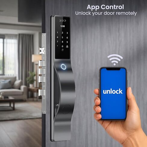 3D Face Recognition Smart Lock with Camera & Screen, Biometric Fingerprint Door Lock, Keyless Entry with IC Card, App Control & Mechanical Keys, Weatherproof Aluminum Alloy in Saudi Arabia