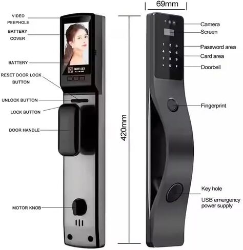 3D Face Recognition Smart Lock with Camera & Screen, Biometric Fingerprint Door Lock, Keyless Entry with IC Card, App Control & Mechanical Keys, Weatherproof Aluminum Alloy in Saudi Arabia