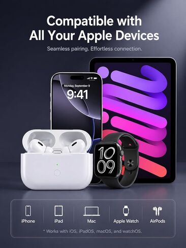 حافظة شحن لاسلكية لأجهزة AirPods Pro الجيل الثاني والأول، حافظة شاحن بديلة مع اقتران سريع، بطارية 660 مللي أمبير في الساعة، منفذ شحن من النوع C متوافق مع AirPods Pro 2/1 (بدون سماعات أذن) in Saudi Arabia