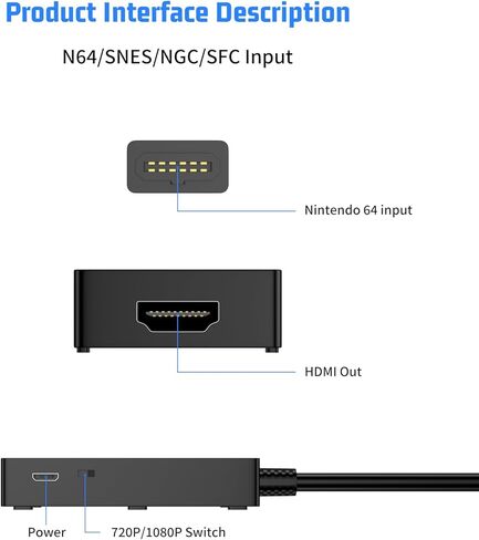 محول tesha N64 إلى HDMI، محول Gamecube HDMI، متوافق مع N64/SNES/SFC/Gamecube، التوصيل والتشغيل، مخرج HD 720P/1080P، يتضمن كابلات HDMI وUSB in Kuwait