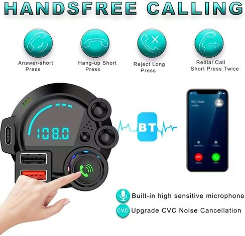 USB-C Bluetooth 5.4 Car Adapter — Wireless Music & Hands-Free Calls for Non-Bluetooth Cars, Easy FM Transmission, Plug & Play in Saudi Arabia