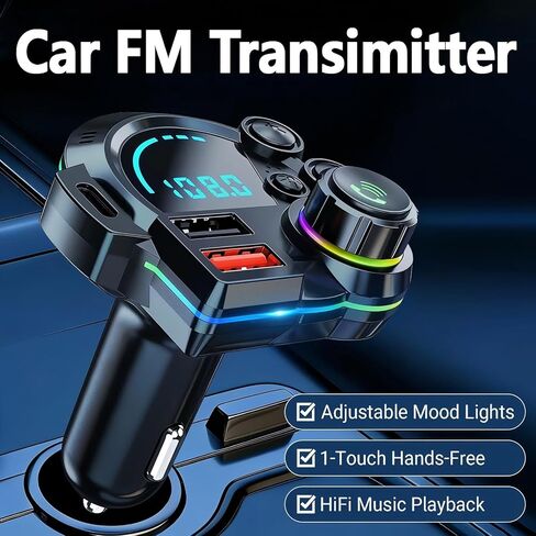 USB-C Bluetooth 5.4 Car Adapter — Wireless Music & Hands-Free Calls for Non-Bluetooth Cars, Easy FM Transmission, Plug & Play in Saudi Arabia