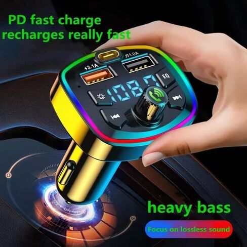 Car Cigarette Lighter PD 3.1A Fast Charging Bluetooth Receiver Lossless MP3 Player Car Music USB Converter with Digital Display (Black) in Saudi Arabia