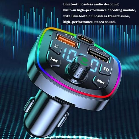 Car Cigarette Lighter PD 3.1A Fast Charging Bluetooth Receiver Lossless MP3 Player Car Music USB Converter with Digital Display (Black) in Saudi Arabia