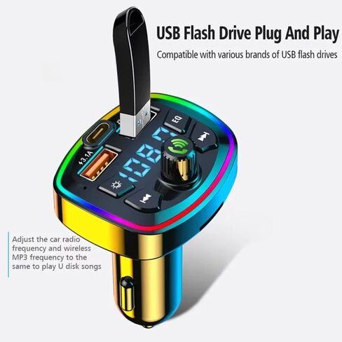 Car Cigarette Lighter PD 3.1A Fast Charging Bluetooth Receiver Lossless MP3 Player Car Music USB Converter with Digital Display (Black) in Saudi Arabia