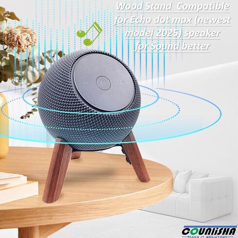 حامل خشبي حقيقي لـ Echo dot max (طراز جديد) تم إصداره عام 2025، ملحقات حامل ثلاثي القوائم على سطح المكتب لحماية الصوت المنقط للحصول على صوت أفضل، حامل خشبي ثابت وآمن لمكبر صوت Alexa (جوز) in Saudi Arabia