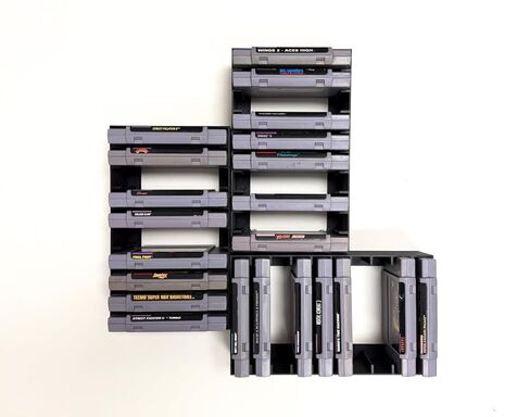Video Game Wall Mount Organizer Display Compatible with SNES (Super Nintendo) Cartridges, Black, Holds 10 Cartridges, Set of 3 in Saudi Arabia