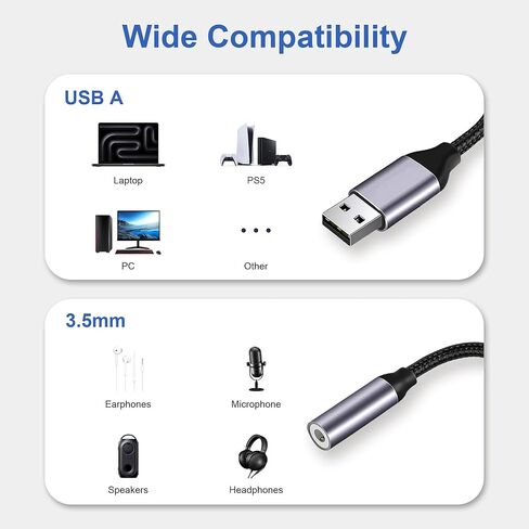 2 حزمة من محول صوت جاك USB إلى 3.5 مم، وبطاقة صوت خارجية، ومحول USB إلى Aux مدعوم بميكروفون متوافق مع سماعات الرأس والكمبيوتر المحمول والكمبيوتر الشخصي وLinux وPS4 وPS5 والمزيد من الأجهزة in Kuwait