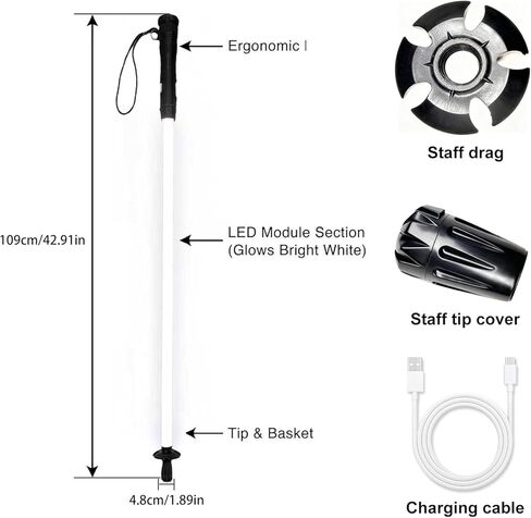 Rechargeable Ultra-Bright LED Light-Up Trekking Poles, Sci-Fi Lightsaber-Inspired Hiking Sticks, Lightweight for Outdoor Hiking, Camping & Night Walking, White Light in Kuwait