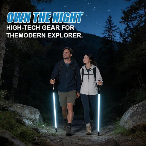 Rechargeable Ultra-Bright LED Light-Up Trekking Poles, Sci-Fi Lightsaber-Inspired Hiking Sticks, Lightweight for Outdoor Hiking, Camping & Night Walking, White Light in Kuwait