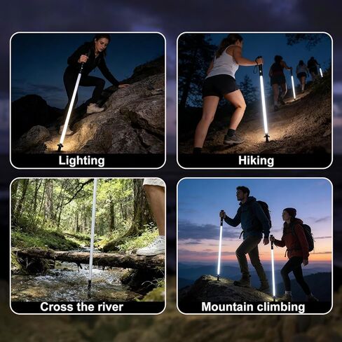 Rechargeable Ultra-Bright LED Light-Up Trekking Poles, Sci-Fi Lightsaber-Inspired Hiking Sticks, Lightweight for Outdoor Hiking, Camping & Night Walking, White Light in Kuwait