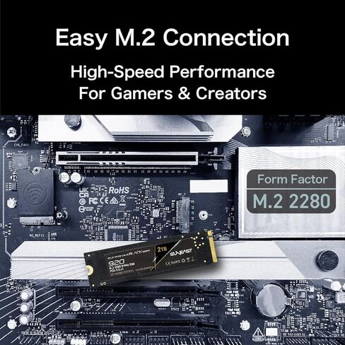 SUNEAST Black Series 2TB SSD Gen5، PCIe 5.0x4 NVMe M.2 2280 - قراءة تصل إلى 14800 ميجابايت/ثانية، كتابة 12800 ميجابايت/ثانية، محرك أقراص الحالة الصلبة للحوسبة عالية الأداء ومحطات عمل الألعاب والذكاء الاصطناعي in Kuwait